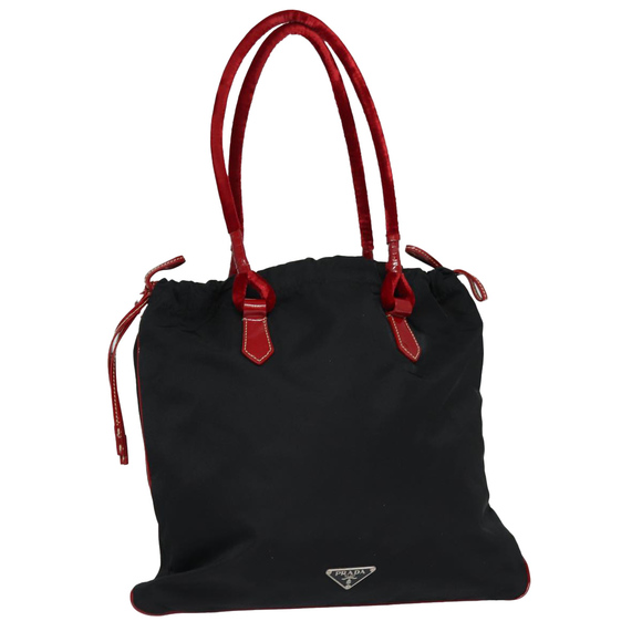PRADA Tote Bag Nylon Velour Black Red Silver Auth 85714 - Picture 1 of 16